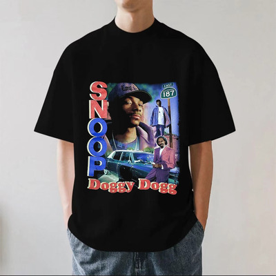 Snoop Doggy Dogg乐队280g重磅纯棉男士短袖落肩T恤美式透气宽松