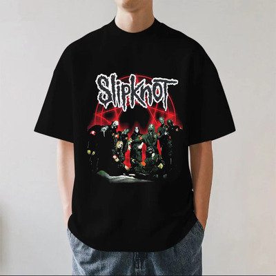 Slipknot活结乐队欧美街头金属摇滚复古重磅280g纯棉短袖T恤宽松