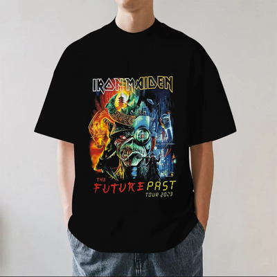 Iron Maiden铁娘子乐队摇滚朋克金属音乐节重磅男纯棉短袖T恤宽松