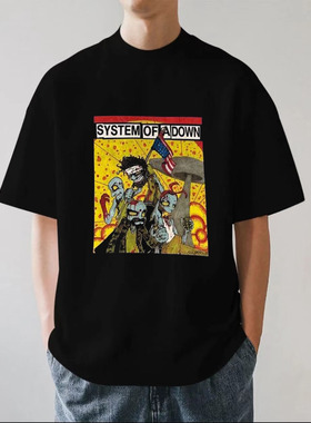 System Of A Down摇滚乐队金属vtg高街重磅280g纯棉男短袖T恤宽松