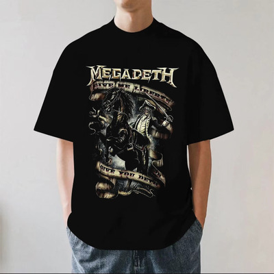 Megadeth乐队欧美激流金属街头摇滚落肩重磅纯棉男女短袖T恤宽松