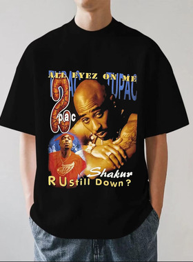 2PAC Tupac说唱嘻哈hip hop泰国欧美街头重磅280g纯棉短袖T恤宽松