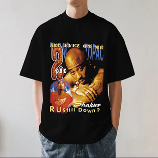 T恤宽松 hop泰国欧美街头重磅280g纯棉短袖 2PAC Tupac说唱嘻哈hip