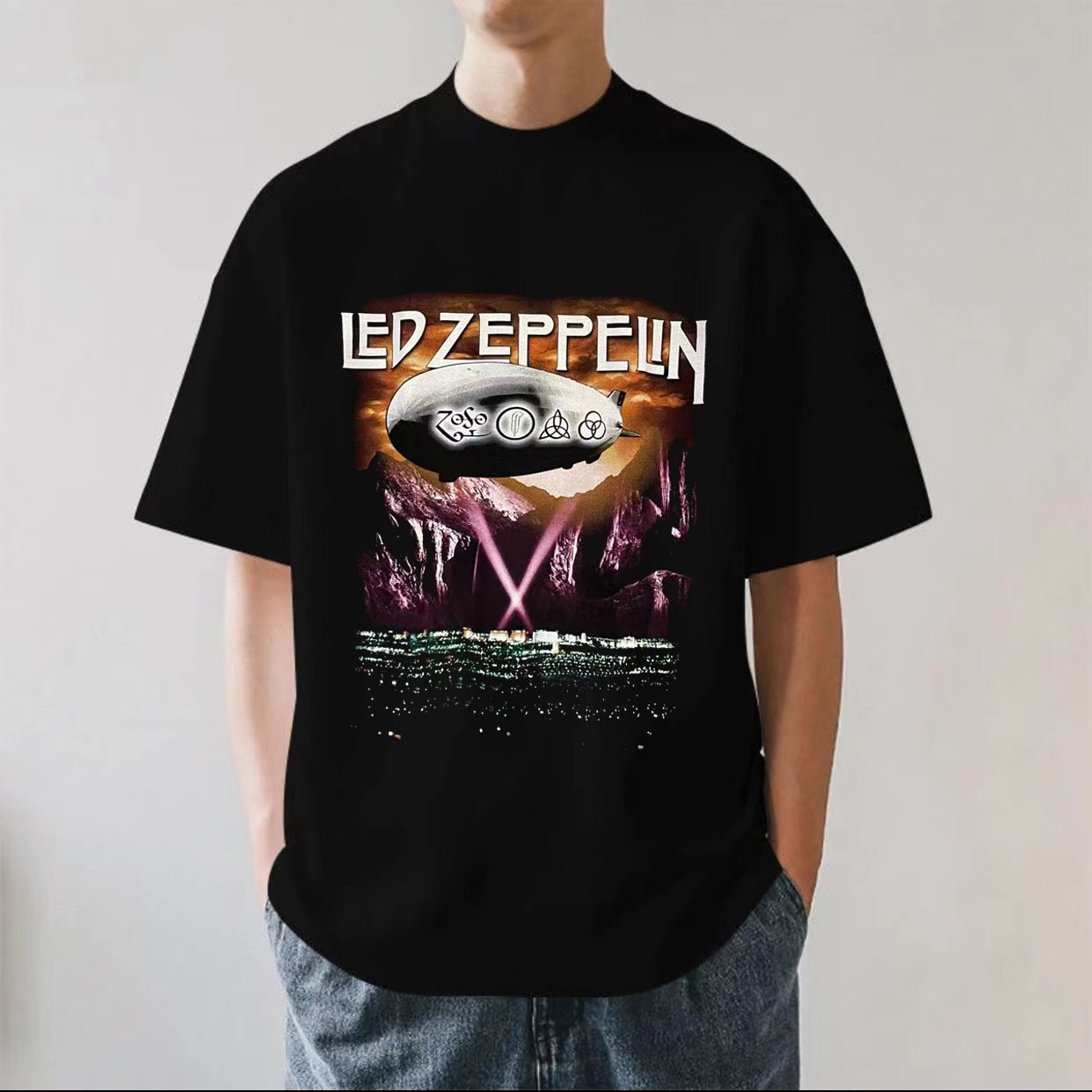 Led Zeppelin齐柏林飞艇乐队摇滚金属重磅280g纯棉男短袖T恤宽松