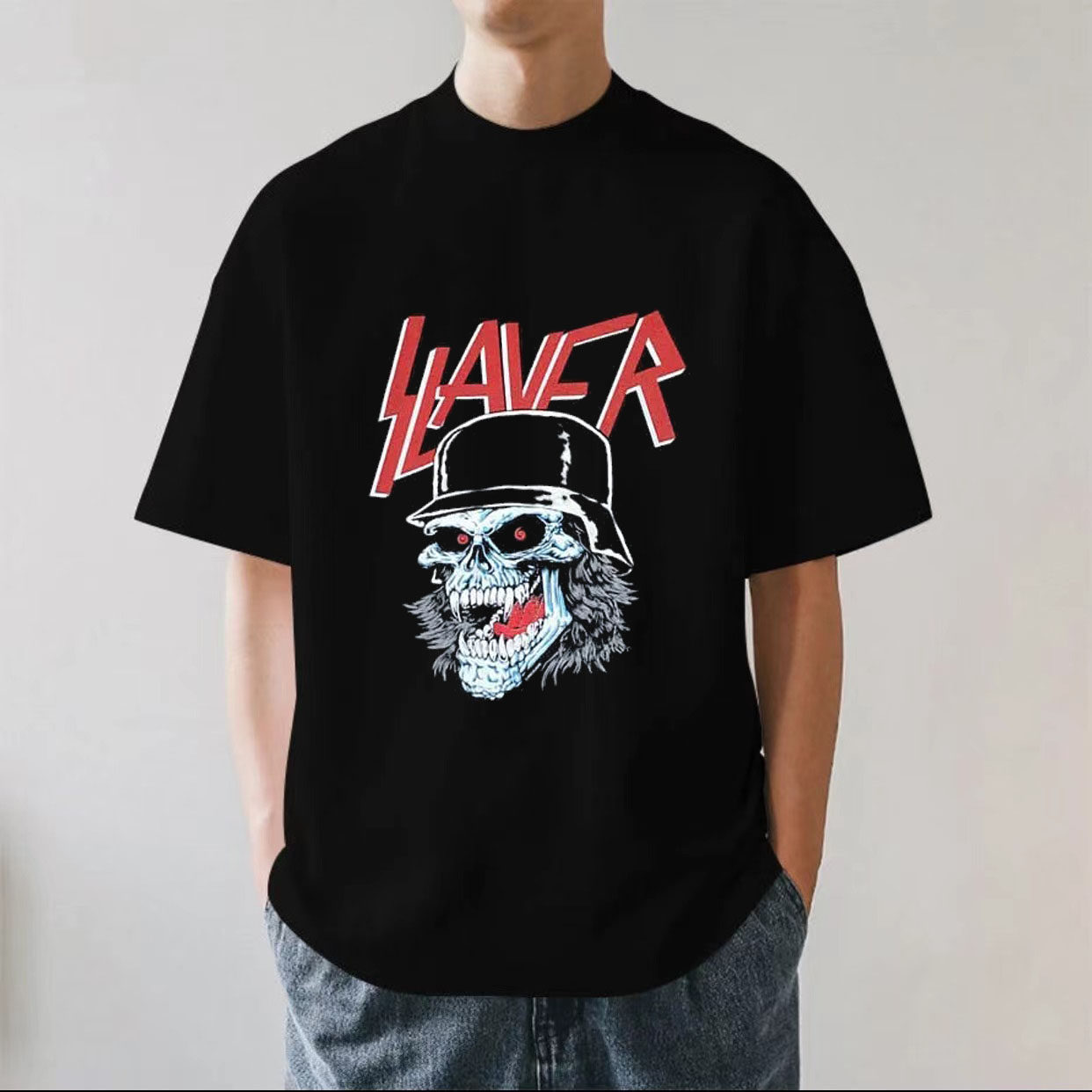 杀手乐队Slayer朋克重金属摇滚VTG高街重磅280g纯棉男短袖T恤宽松