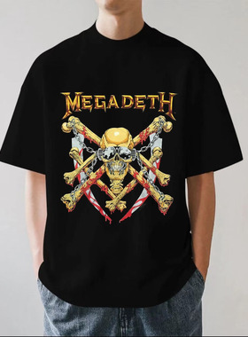 Megadeth麦格帝斯重金属乐队美式复古重磅280g纯棉男短袖T恤宽松