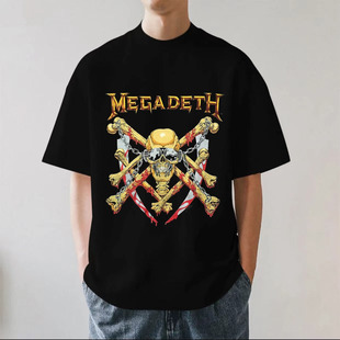 Megadeth麦格帝斯重金属乐队美式复古重磅280g纯棉男短袖T恤宽松