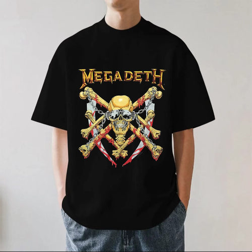 Megadeth麦格帝斯重金属乐队美式复古重磅280g纯棉男短袖T恤宽松