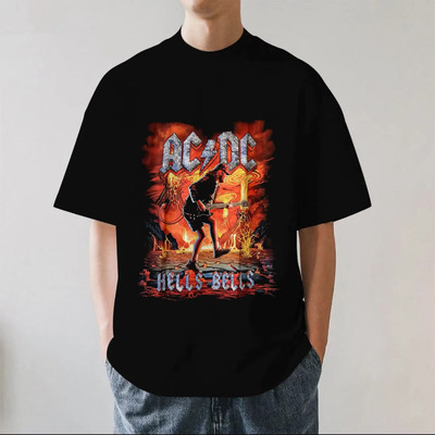 AC/DC乐队周边重金属美式街头VTG复古重磅280g纯棉男短袖T恤宽松