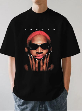 Dennis Rodman罗德曼美式复古嘻哈街头重磅280g纯棉男短袖T恤宽松