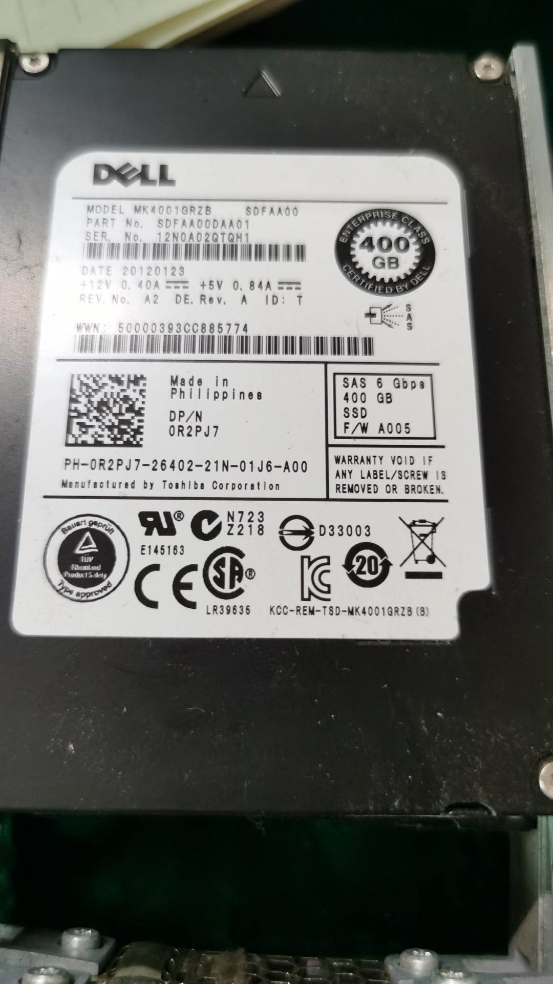 Dell/戴尔 400G SAS 0r2pj7东芝SLC SSD 2.5 MK4001GRZB询价为准-封面