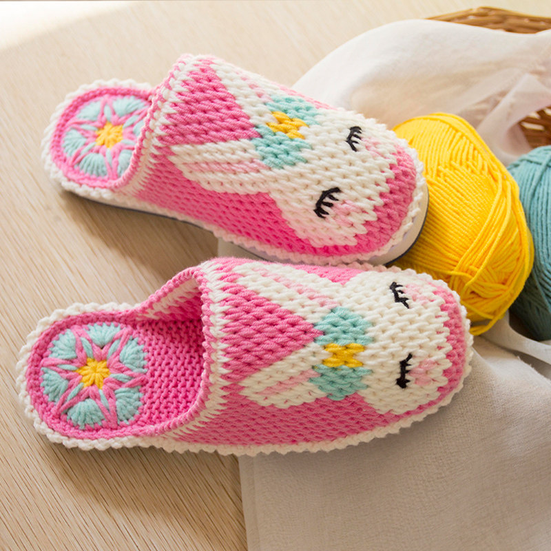 雅馨绣坊diy儿童卡通小兔子拖鞋四股毛线钩织手工鞋宝宝底材料包