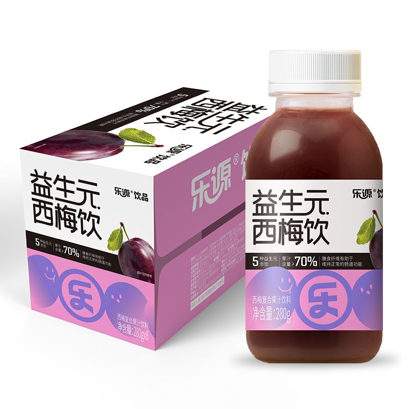 乐源益生元西梅饮280g*8瓶整箱0脂纤维纯浓缩原浆果汁西梅汁饮料