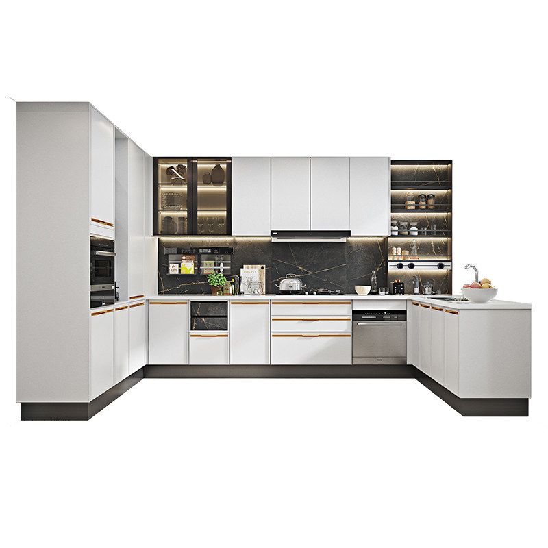 欧铂丽开放式橱柜定制整体厨房u型小户型石英石台面灶台柜 预付金