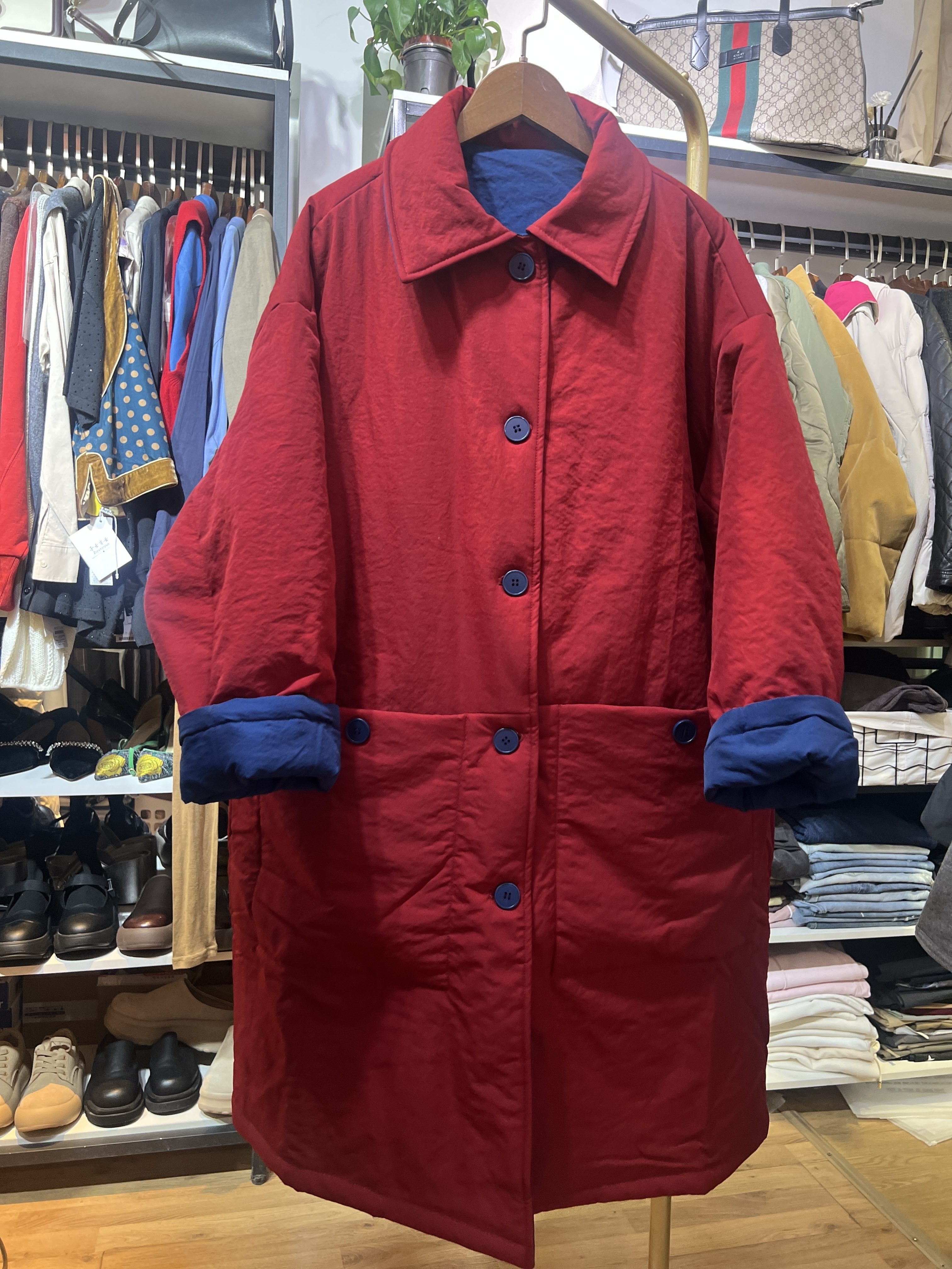 轻奢欧货原创设计女装宽松百搭翻领长袖双面穿棉服女外套棉衣