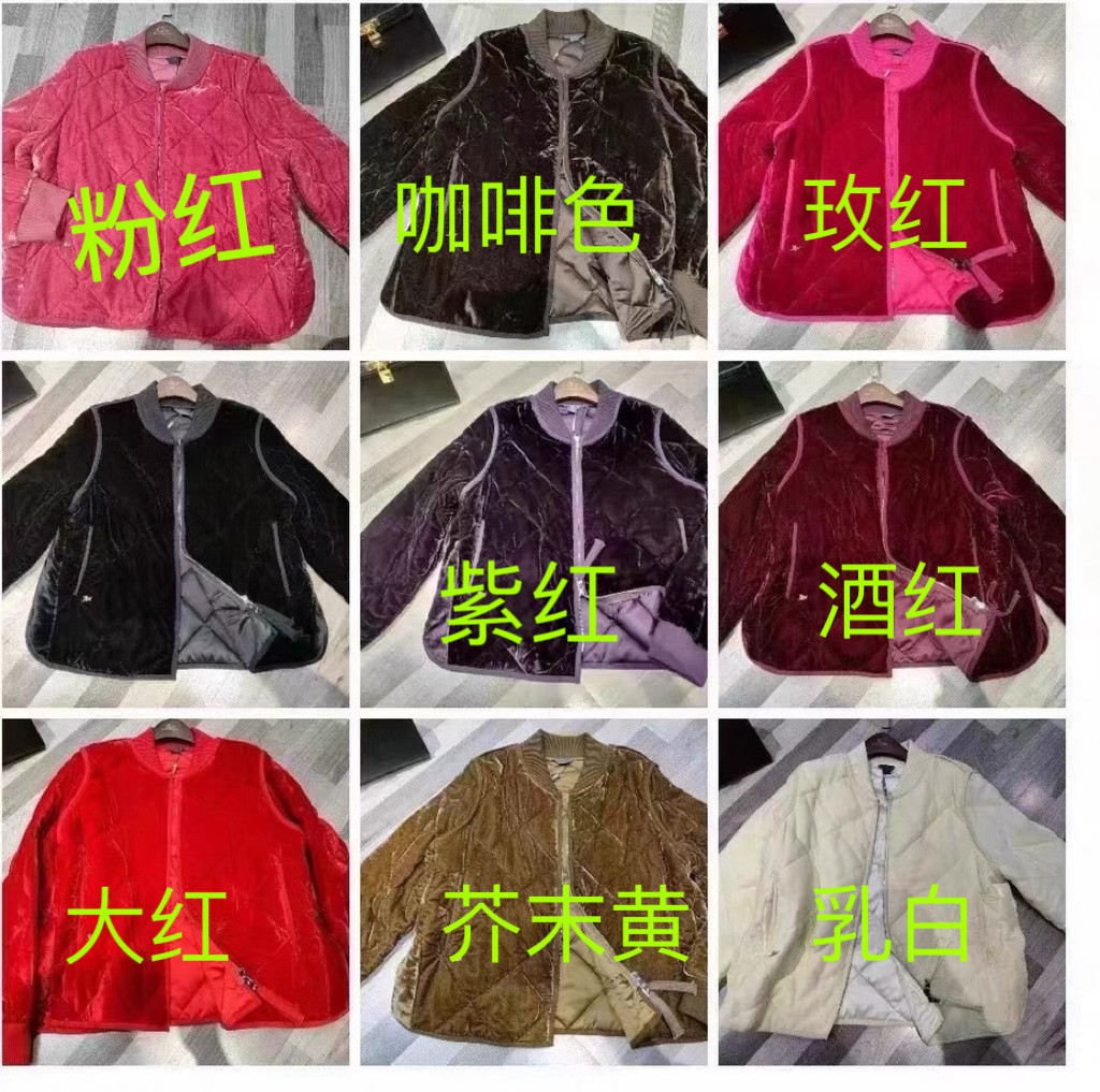 Rx朗莉斯丹时尚百搭立领拉链压格设计桑蚕丝真丝丝绒棉服外套