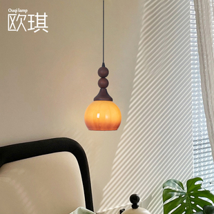 法式中古风卧室床头吊灯南洋侘寂风吧台餐厅小吊灯复古实木垂线灯