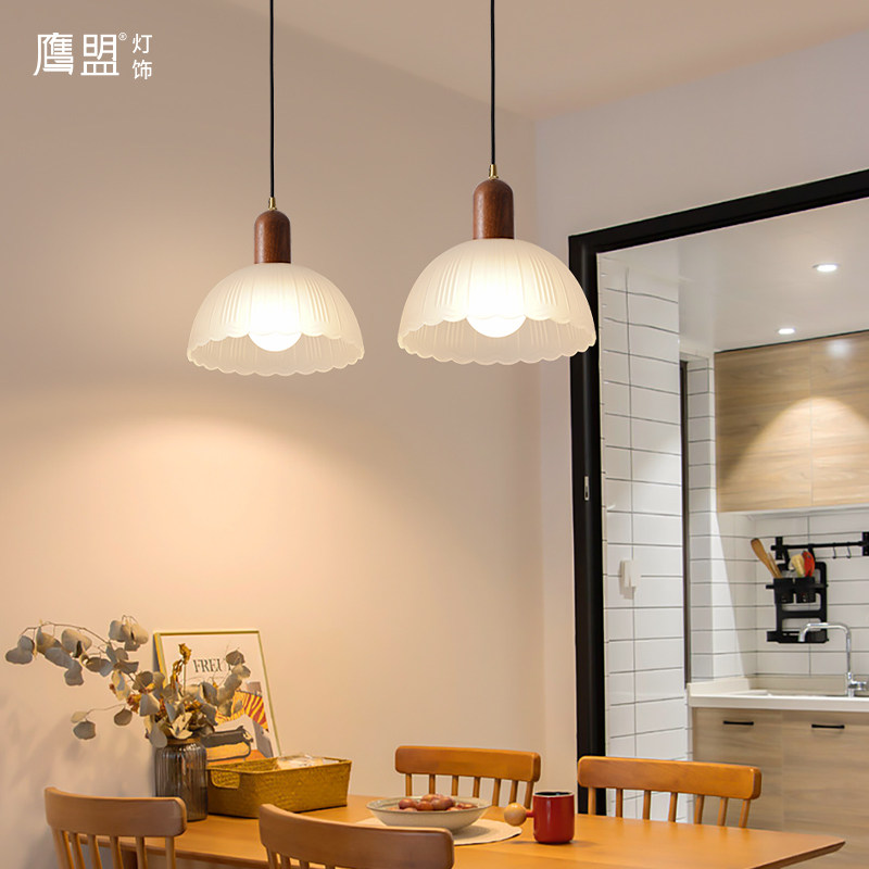 中古原木风智能餐厅吊灯日式复古侘寂风双头小餐桌吧台茶室吊线灯