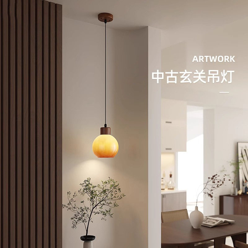 原木中古餐厅吊灯北欧简约胡桃木餐桌吧台灯日式奶油卧室床头吊灯