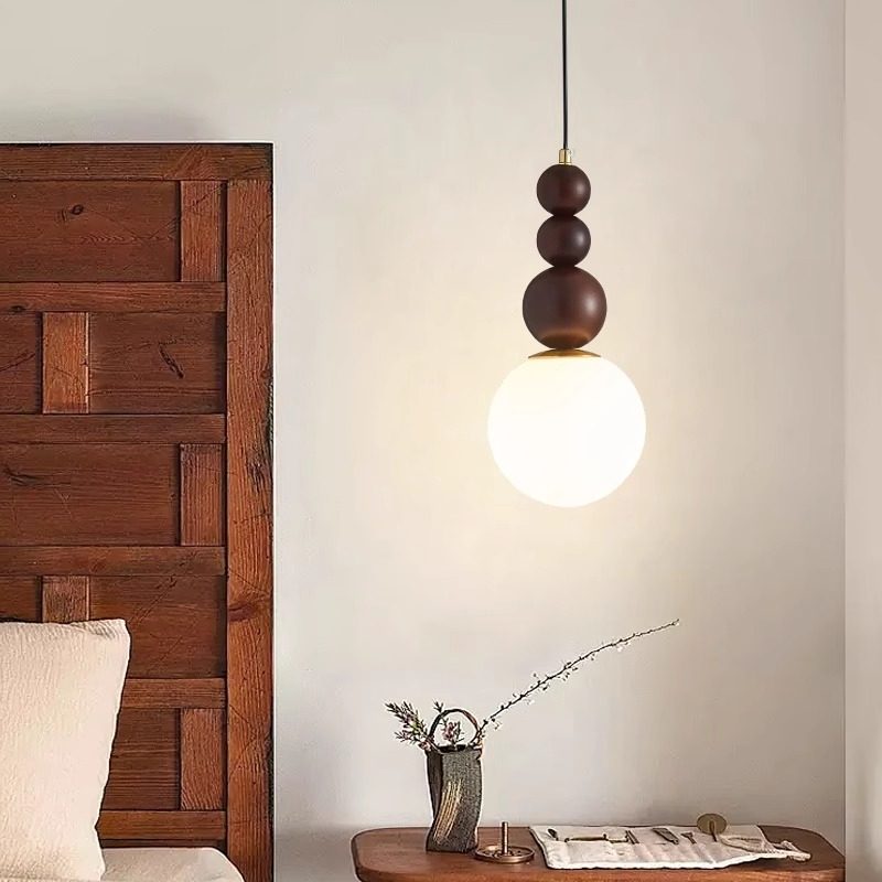 北欧法式复古小吊灯卧室床头长线吊灯中古木艺过道玄关氛围感灯具