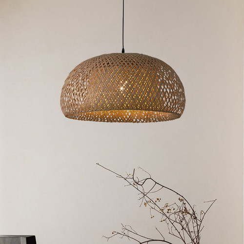 侘寂风竹编吊灯复古茶室禅意民宿中式卧室客厅日式餐厅藤编灯具