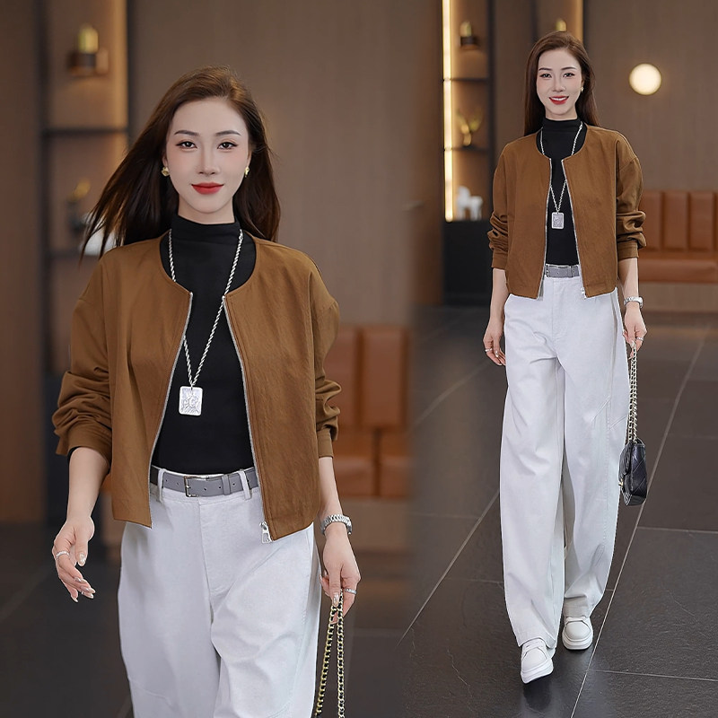 秋季短款圆领夹克外套女2026