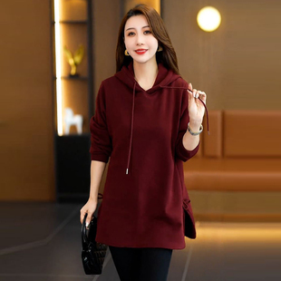 中长款连帽卫衣女春款2026新款宽松遮屁股洋气休闲慵懒风套头上衣