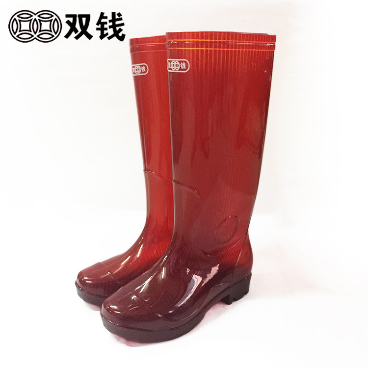 双钱中高筒耐磨雨鞋男雨靴无内里茶耐酸碱水靴牛筋底劳保胶靴水鞋