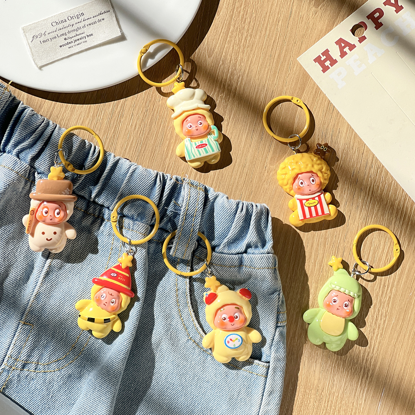 卡通星星人钥匙扣可爱包包挂件创意开口圈吊坠送学生闺蜜装饰礼物