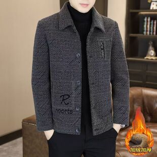 2025秋冬新款男士休闲加绒加厚外套短款呢大衣翻领呢子外套