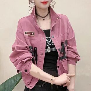 时尚立领牛仔短外套女2026年开春款新款韩版洋气字母短款上衣潮