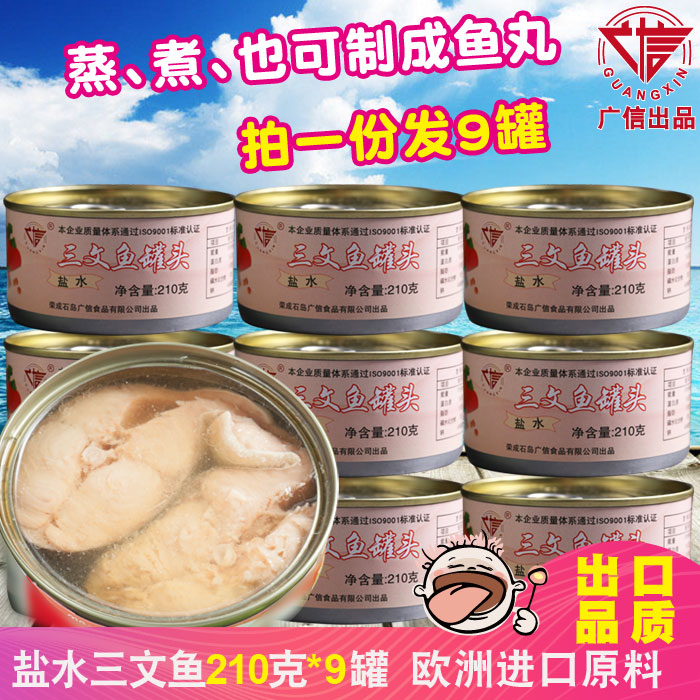 【9罐】盐水深海三文鱼罐头大马哈鱼即食鲑鱼海鲜罐头210g*9罐