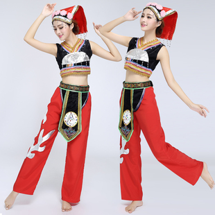 新款苗族舞蹈演出服装女云南少数民族服布依族傣族彝族表演服短款