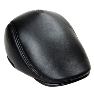 冬季加绒老年人保暖皮帽子鸭舌帽 中老年真皮羊皮前进护耳工人帽