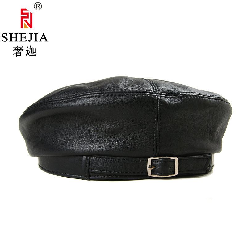 秋冬羊皮时尚金属无沿蓓蕾贝雷帽