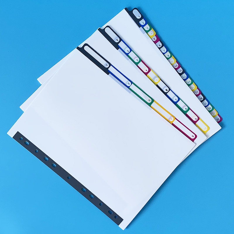 a4彩色数字隔页纸文件资料分类纸11孔5页10页20页塑料学生试卷分隔