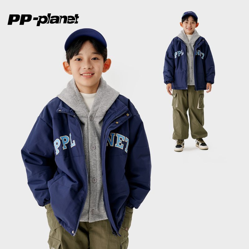 假两件拼接厚棉服PP星球男童冬季