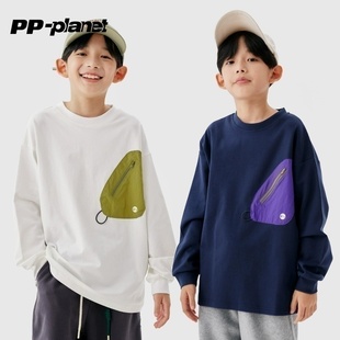 尼龙撞色口袋工装 新款 运动卫衣 男女童卫衣春秋季 PP星球原创童装