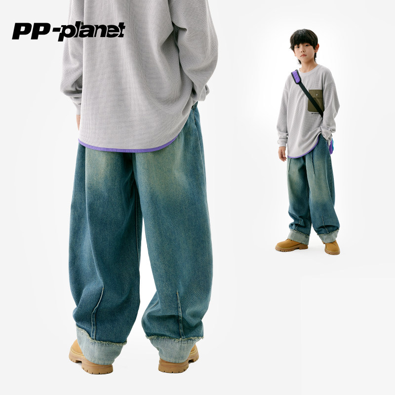 PP星球男童秋款加柔水洗棉质牛仔裤儿童百搭宽松长裤中大童潮