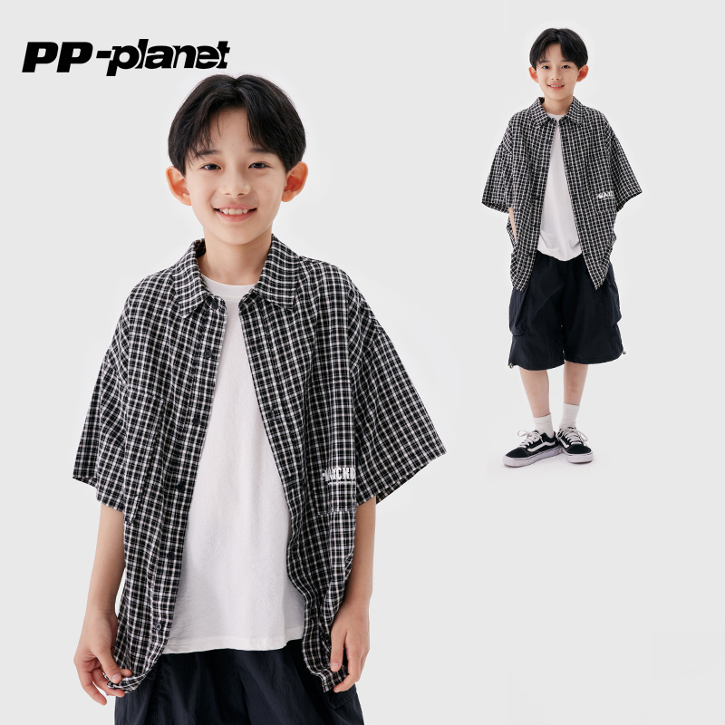时髦复古格子衬衫PP星球休闲夏季