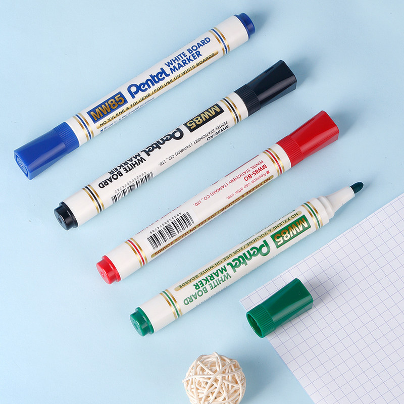 日本派通（Pentel）白板笔水性可擦记号笔轻松书写易擦除圆头笔 黑/红/蓝色MW85 商务办公用笔