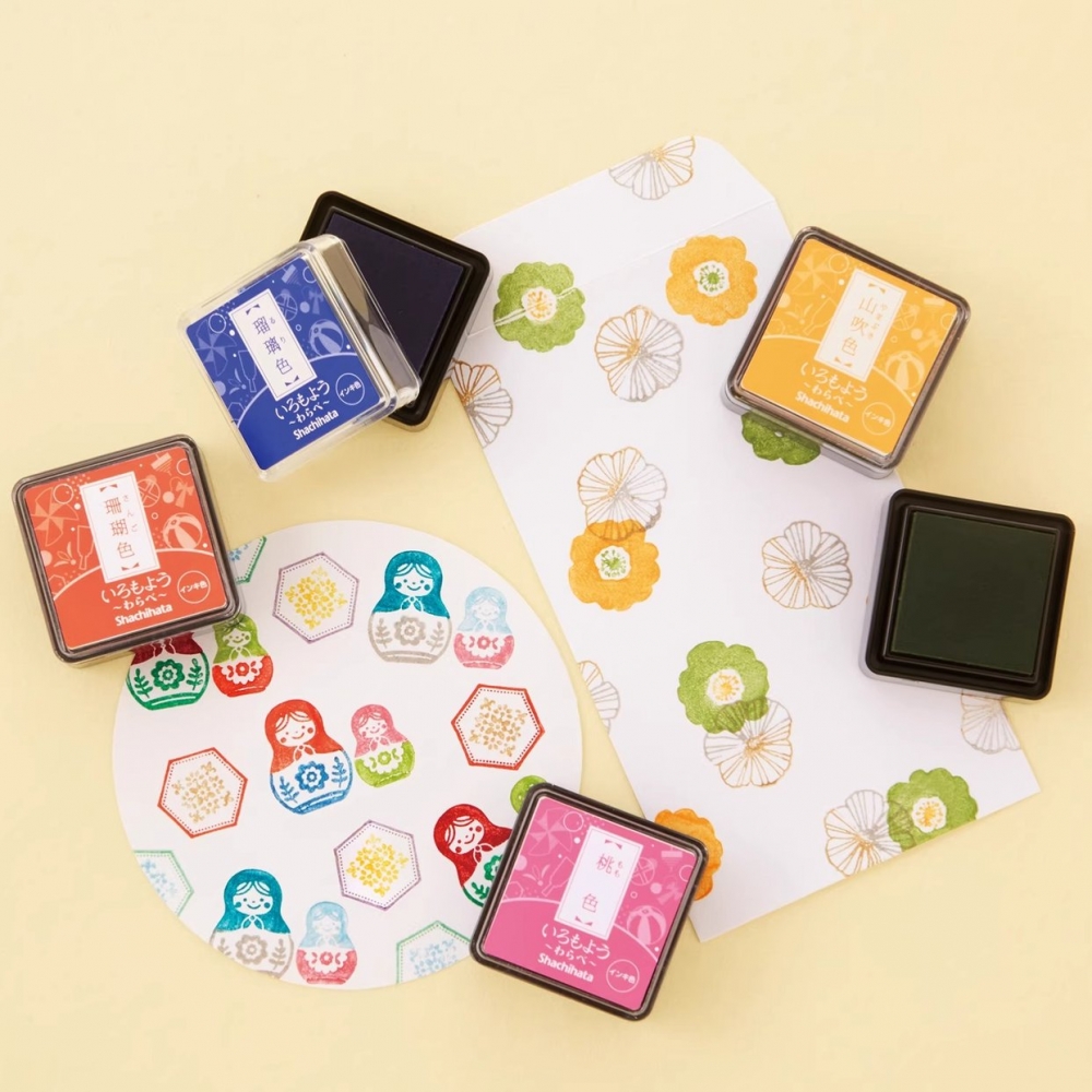 日本Shachihata旗牌印台和风自然色彩色手指画橡皮章手帐油性印泥方形迷你印泥油性颜料色模样mini