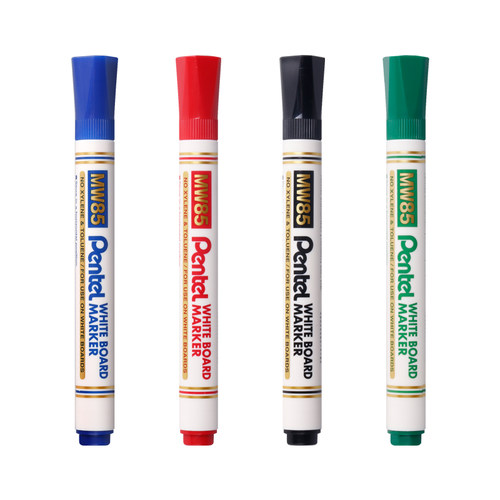 日本派通（Pentel）白板笔水性可擦记号笔轻松书写易擦除圆头笔 黑/红/蓝色MW85