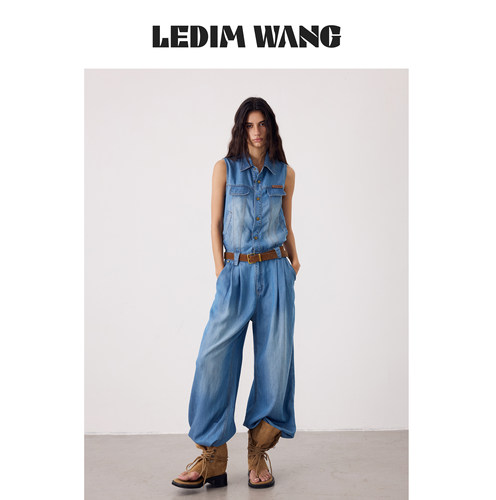 LEDIMWANG莱赛尔无袖牛仔连体裤