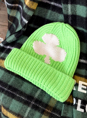 LEDIM WANG酸性绿提花针织帽女宽松厚款保暖冷帽2025秋冬新款