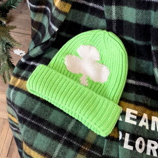 保暖百搭冷帽秋冬新款 LEDIM WANG酸性绿提花针织帽女宽松厚款
