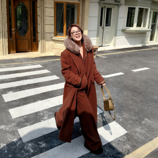 LEDIM WANG摇粒绒针织大衣女红标灰杏色慵懒外套25秋冬新款