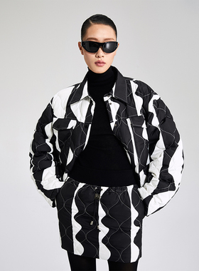 LEDIM WANG 设计师原创设计感半裙冬新款黑白撞色保暖半裙女