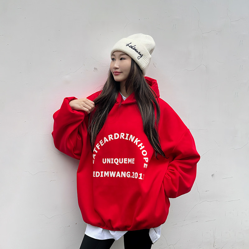 LEDIMWANG字母印花连帽卫衣