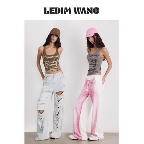 LEDIMWANG美式撞色印花背心吊带